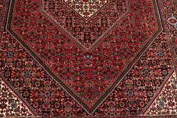 Corner detail of New Bijar rug showing border pattern and Wool pile