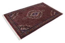 Corner detail of New Bijar rug showing border pattern and Wool pile