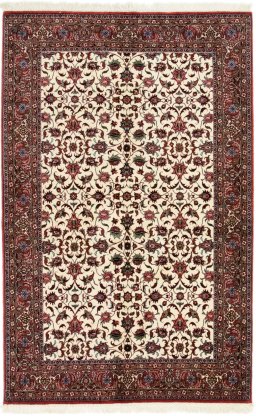 Full view of New Bijar rug from Iran / Persia, 210 × 135 cm in Beige tones
