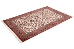 Corner detail of New Bijar rug showing border pattern and Wool pile