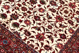 Backside of handmade New Bijar rug showing knot structure and weave density