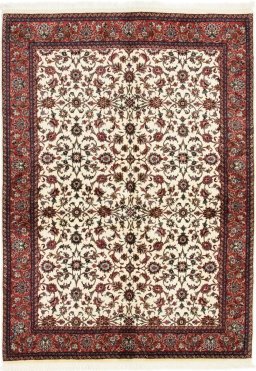 Full view of New Bijar rug from Iran / Persia, 210 × 145 cm in Beige tones