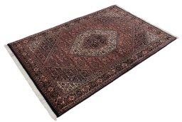 Corner detail of New Bijar rug showing border pattern and Wool pile