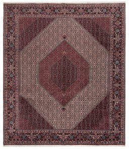 Full view of New Bijar rug from Iran / Persia, 357 × 303 cm in Beige tones