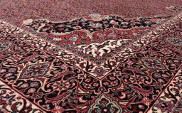 Corner detail of New Bijar rug showing border pattern and Wool pile
