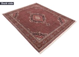 Corner detail of New Bijar rug showing border pattern and Wool pile