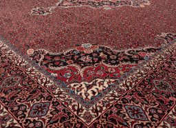 Corner detail of New Bijar rug showing border pattern and Wool pile