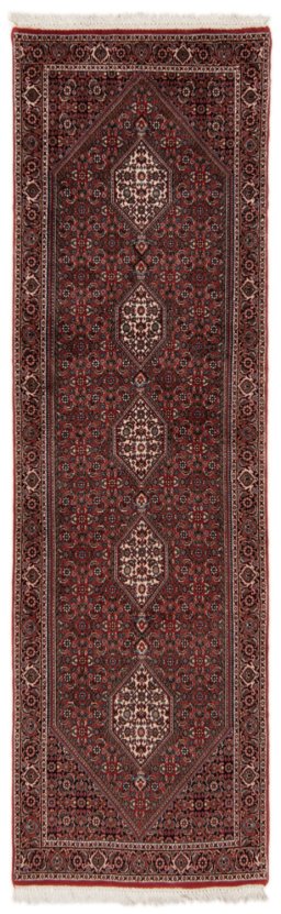Full view of New Bijar rug from Iran / Persia, 248 × 77 cm in Red tones