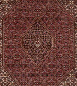 Corner detail of New Bijar rug showing border pattern and Wool pile
