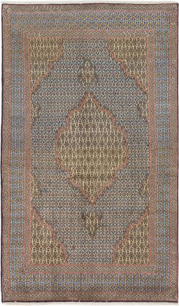 Full view of 1960s Ghom rug from Iran / Persia, 210 × 125 cm in Blue tones