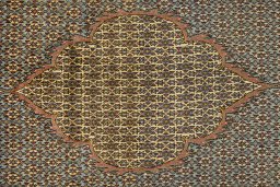 Central medallion detail of 1960s Ghom rug from Iran / Persia
