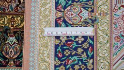 Full view of New Ghom rug from Iran / Persia, 146 × 99 cm in Black tones