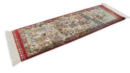 Close-up detail of New Ghom rug from Iran / Persia showing Silk weave