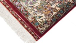 Backside of handmade New Ghom rug showing knot structure and weave density