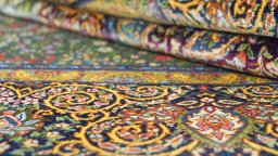 Full view of New Ghom rug from Iran / Persia, 149 × 100 cm in Green tones