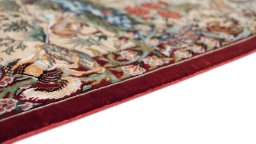 Close-up detail of New Ghom rug from Iran / Persia showing Silk weave