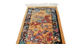 Surface texture of New Ghom rug with natural Silk and intricate pattern