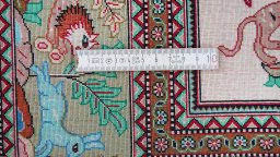 Full view of New Ghom rug from Iran / Persia, 145 × 99 cm in Cream tones