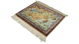 Close-up detail of 1980s Ghom rug from Iran / Persia showing Silk weave