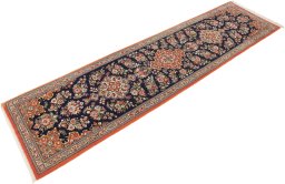 Close-up detail of 1990s Ghom rug from Iran / Persia showing Wool weave