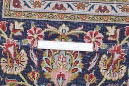Full view of 2000s Ghom rug from Iran / Persia, 236 × 147 cm in Beige tones