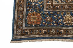 Full view of 1970s Ghom rug from Iran / Persia, 414 × 305 cm in Red tones