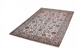 Close-up detail of 1950s Ghom rug from Iran / Persia showing Wool weave