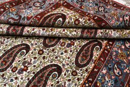 Central medallion detail of 1950s Ghom rug from Iran / Persia