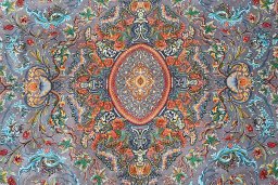Close-up detail of New Ghom rug from Iran / Persia showing Silk weave