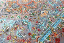 Close-up detail of New Ghom rug from Iran / Persia showing Silk weave