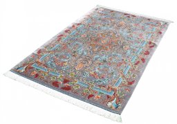 Close-up detail of New Ghom rug from Iran / Persia showing Silk weave