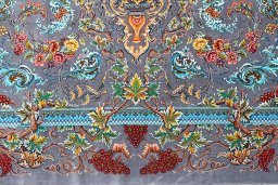 Backside of handmade New Ghom rug showing knot structure and weave density