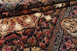 Full view of New Ghom rug from Iran / Persia, 199 × 135 cm in Gray tones