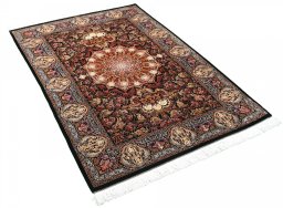 Corner detail of New Ghom rug showing border pattern and Silk pile