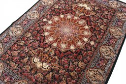 Full view of New Ghom rug from Iran / Persia, 199 × 135 cm in Gray tones
