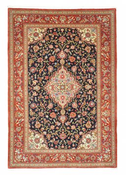 Full view of 2000s Ghom rug from Iran / Persia, 195 × 135 cm in Blue tones