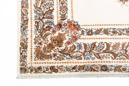 Close-up detail of New Ghom rug from Iran / Persia showing Silk weave
