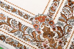 Close-up detail of New Ghom rug from Iran / Persia showing Silk weave