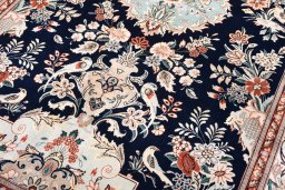 Full view of New Ghom rug from Iran / Persia, 240 × 153 cm in Blue tones