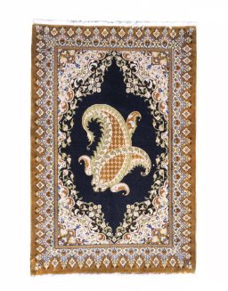 Full view of 2000s Ghom rug from Iran / Persia, 120 × 80 cm in Blue tones