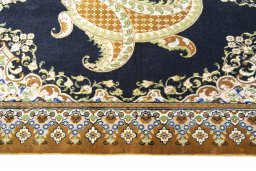 Full view of 2000s Ghom rug from Iran / Persia, 120 × 80 cm in Blue tones