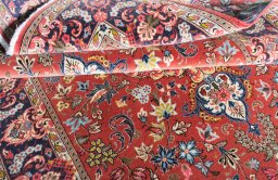 Corner detail of New Ghom rug showing border pattern and Cork pile