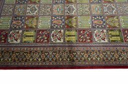 Close-up detail of 2000s Ghom rug from Iran / Persia showing Wool weave