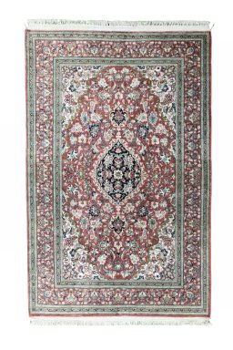 Full view of 1970s Ghom rug from Iran / Persia, 164 × 107 cm in Red tones