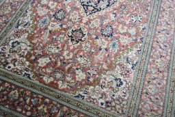 Close-up detail of 1970s Ghom rug from Iran / Persia showing Silk weave