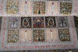 Full view of New Ghom rug from Iran / Persia, 120 × 77 cm in Multi Color tones