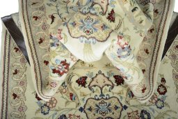 Corner detail of New Ghom rug showing border pattern and Cork pile
