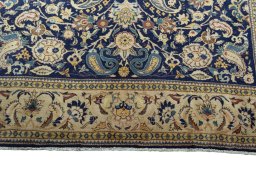 Full view of New Ghom rug from Iran / Persia, 305 × 205 cm in Blue tones