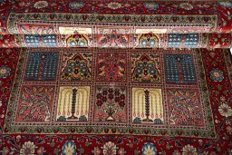 Full view of New Ghom rug from Iran / Persia, 198 × 136 cm in Multi Color tones