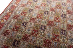 Backside of handmade New Ghom rug showing knot structure and weave density